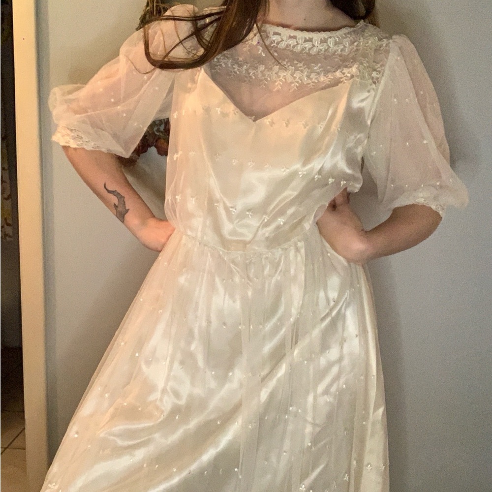 Vintage Lace Fairy Wedding Dress 70s 80s